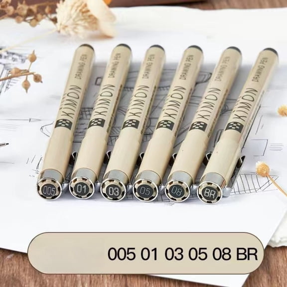 6 Pcs Multi-size Black Fineliner Pens Set, Fine Line Drawing Sketch Pens, Waterproof Ink Outline Pens for Art Drafting and Writing
