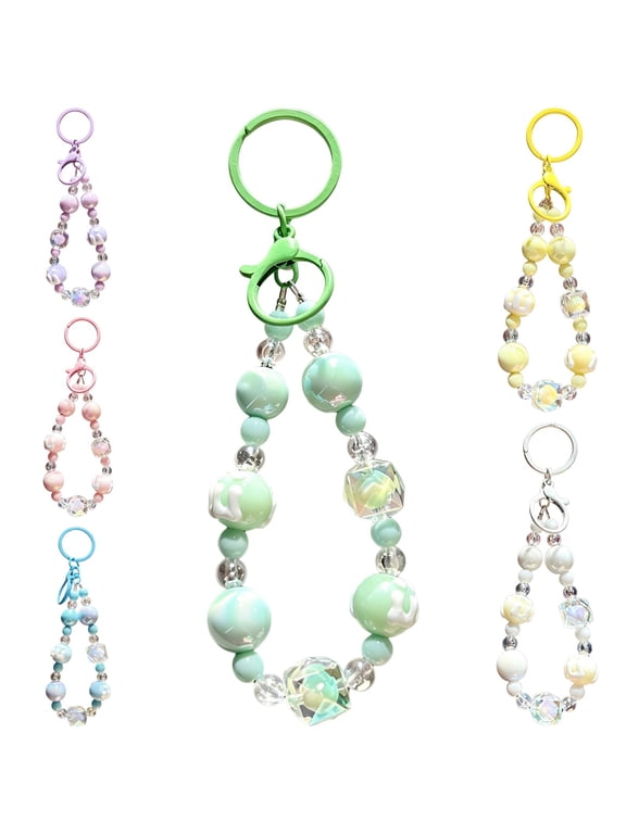 6 Pcs Multicolor Trendy Creative Keychain, Acrylic Candy Color Beaded Phone Charm with Unique Figurines, 360-Degree Swivel Clasp for Purse, Backpack Decoration, Phone Lanyard, Gift