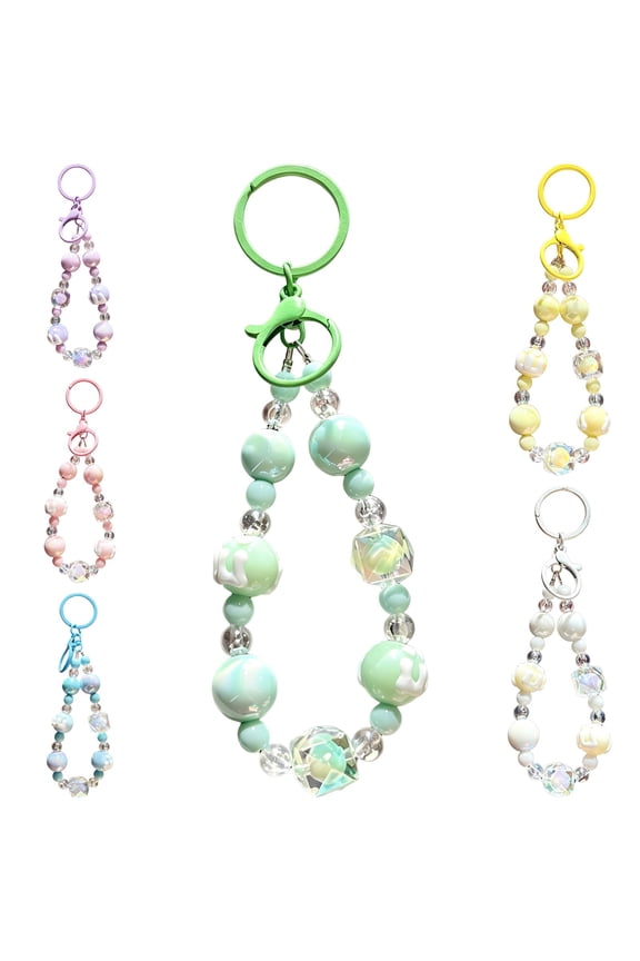 6 Pcs Multicolor Trendy Creative Keychain, Acrylic Candy Color Beaded Phone Charm with Unique Figurines, 360-Degree Swivel Clasp for Purse, Backpack Decoration, Phone Lanyard, Gift