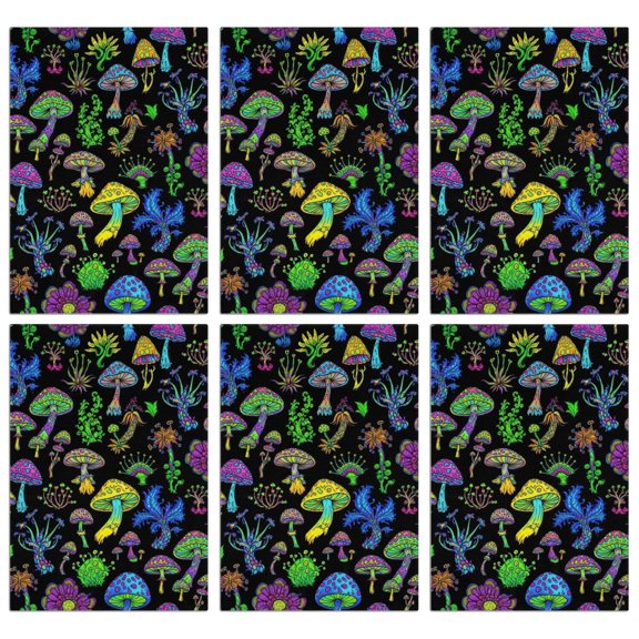 6 Pcs Mushroom and Psychedelic Black Pattern Funny Kitchen Towels, Microfiber Dish Towels, Kitchen Tea Towels Set 18" X 26"