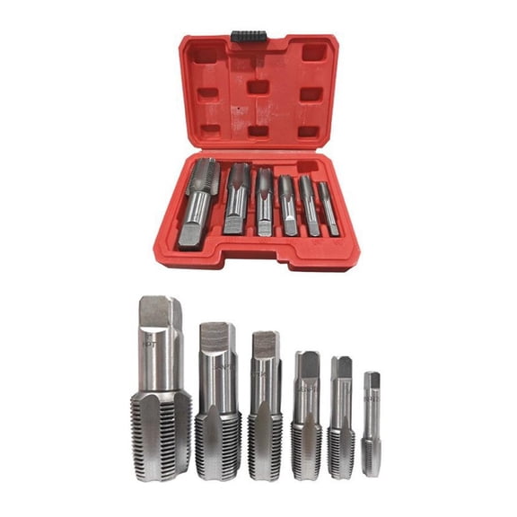 6 Pcs NPT Pipe Tap Set, 1, 3/4, 1/2, 3/8, 1/4, 1/8 NPT Tap Set, Carbon Steel Hand Threading Plumbing Tap Set for Accurate Threads, Assorted Plumbers Mechanics DIY Thread Cutting Tools