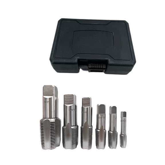 6 Pcs NPT Pipe Tap Set, 1, 3/4, 1/2, 3/8, 1/4, 1/8 NPT Tap Set, Carbon Steel Hand Threading Plumbing Tap Set for Accurate Threads, Assorted Plumbers Mechanics DIY Thread Cutting Tools
