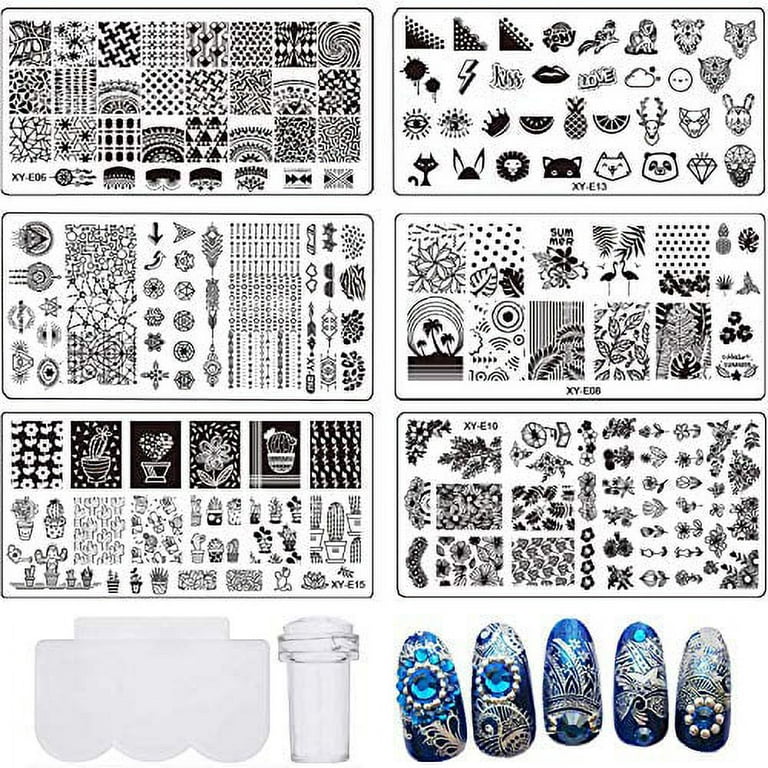 Flowers Leaf Stamping Plates 2pcs Nail Art Design Kit, Daisy Flower  Flamingo Butterfly Image Nail Stamp Templates Large Reusable Nail Stencils  Clover