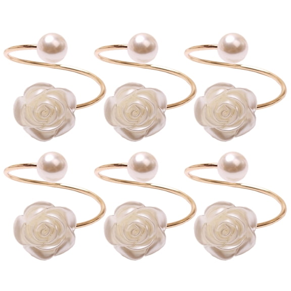 6pcs Rustic Crown Napkin Rings with Mini Alloy Pearls, Wedding Table Party Decor, Decorative Napkin Ring Holder for Tabletop