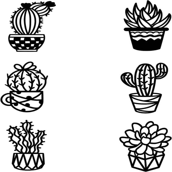 6 Pcs Natural Theme Wood Wall Art Cactus Aloe Succulent Bonsai Wooden Wall Art Wall Hanging Signs Hollow Wall Art Sculpture Home Living Room