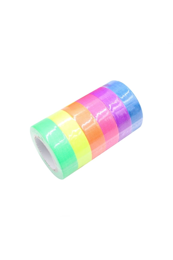 6 Pcs Neon Gaffer Cloth Tape Fluorescent UV Blacklight Tape Blacklight Reactive Glow Tape UV Fluorescent Neon Party Gift Multipurpose Luminous Colored Tape for UV Party, 1"x50Ft, Multicolor