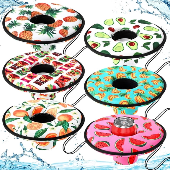 6 Pcs Neoprene Floating Drink Holder Floating Coaster Pool Drink Floats Pool Beer Holder with Rope for Summer Theme Party Tub Lake Boat Water