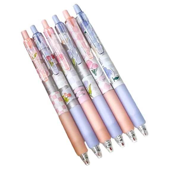 6 Pcs Neutral Pen Floral Gel Pen Stationery Pen 0.5mm Writing Pen Black Inks Pen Gift Pen Journaling Pen Pressing Pen