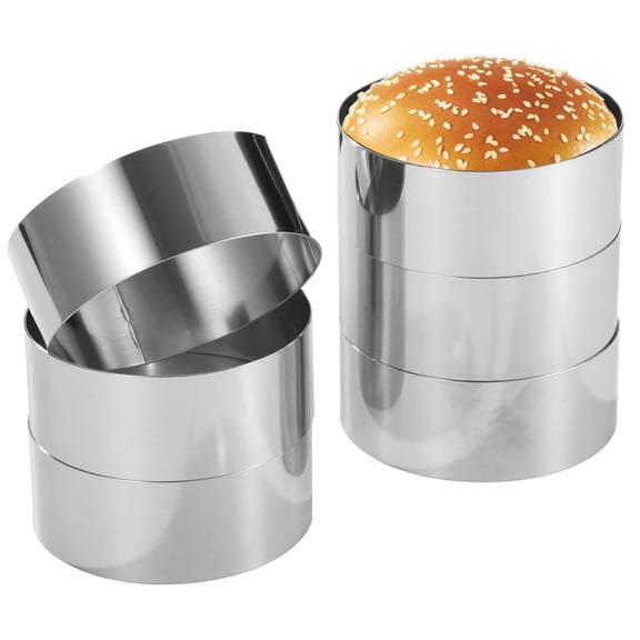 6 Pcs Non-stick Stainless Steel Baking Ring Bakeware Tool, 3.91.6" Round Mousse Rings, Large Cooking Rings for Baking Hamburger, Cake, Muffins, Crumpets, Pancakes
