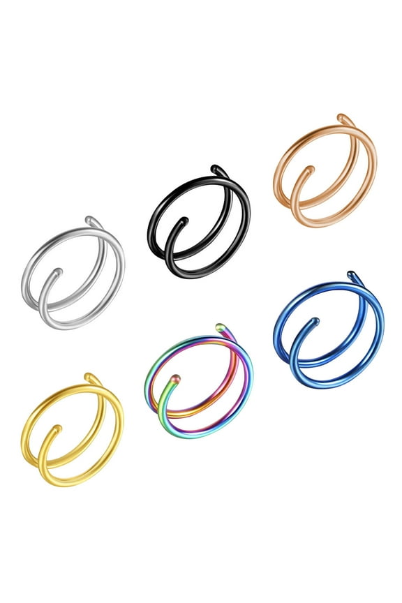 6 Pcs Nose Ring Screw Studs Lip Spiral Rings Women Cuffs Double Piercing Decoration Miss