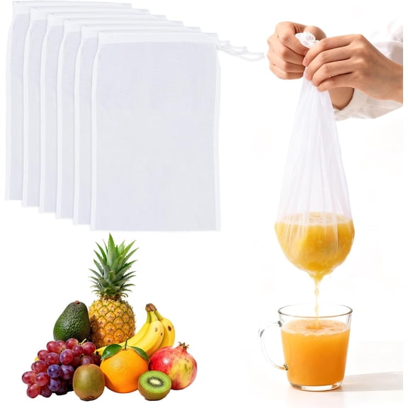 6 Pcs Nut Milk Bag Strainer 12 x 8 Inch Reusable 200 Mesh Fine Nylon Cheesecloth Straining Bags with Drawstring for Juicing, Coffee, Yogurt, Cheese, Tofu, Tea & Fruit Juice(6, 12 x 8 Inch)