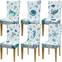 6 Pcs Ocean Chair Covers Marine Organism Stretch Chair Cover Sets Coastal Chair Covers Washable Removable Chair Slipcover for Dining Room Restaurant Banquet Home Decor, 6 Styles