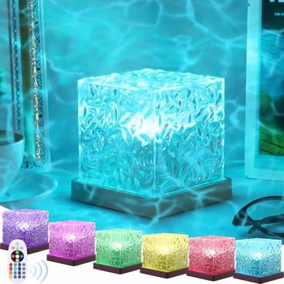 6 Pcs Ocean Wave Projector Lights 16 Colors Northern Lights Cube Aurora Glow Sunset Lumen Lamp with Remote Control Gradual Rotating Flame Ripple Lamp for Bedroom Decor Birthday Party Supplies
