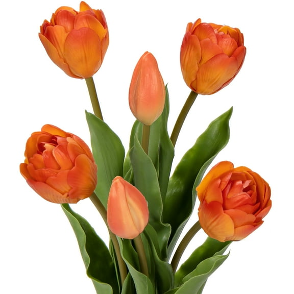 6 Pcs Orange Tulips Artificial Flowers Real Touch Fake Latex Tulips Flowers for Mother's Day 14" Faux Flowers for Vase Centerpieces Home Wedding Bouquet