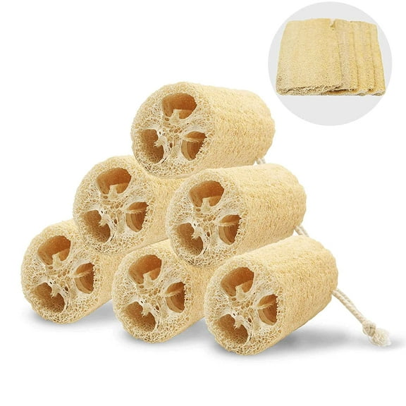 6 Pcs Organic Natural Loofah Sponge, Unbleached Luffa Eco-Friendly Shower Exfoliating Scrubber for Adults Body Deep Clean and Skin Care In Spa Bath