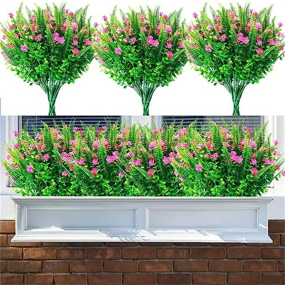 6 Pcs Outdoor Artificial Flowers UV Resistant Fake Boxwood Plants, Faux Plastic Greenery for Indoor Outside Hanging Plants Garden Porch Window Box Home Wedding Farmhouse Decor