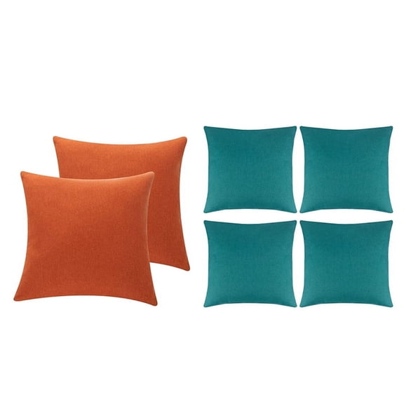 6 Pcs Outdoor Waterproof Throw Pillow Covers Water Garden Chair Cushion Case, 2 Pcs Orange & 4 Pcs Blue-Green