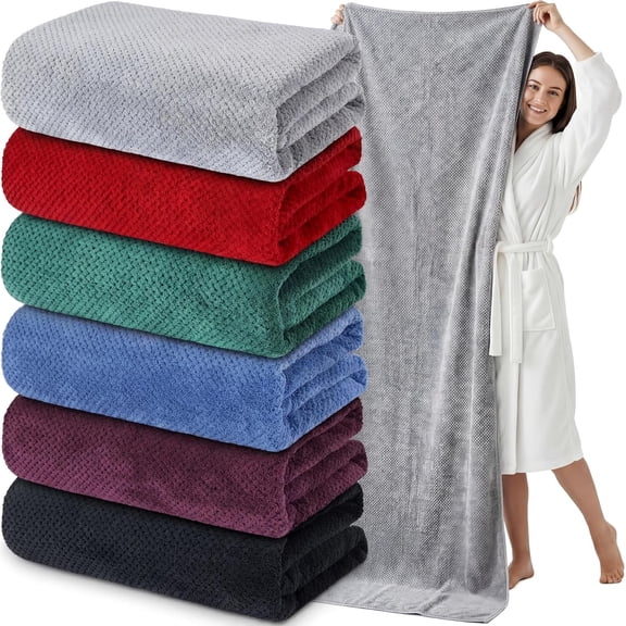 6 Pcs Oversized Bath Towels 40x80 Inches Extra Large Jumbo Bath Sheets for Adults Soft Quick Dry Highly Absorbent Microfiber Shower Towels with Hanging Loop
