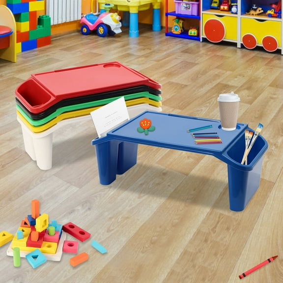 Set of 6 Lap Desk Trays 19.7x9.8 Inch Kids Activity Table with Cup Holder & Phone Slot Multi-Color for Reading, Eating, Play