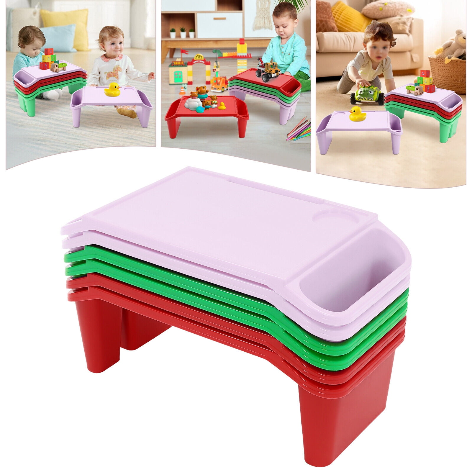 PEAKORA6 Pcs PP Kids Lap Desk Tray Plastic Breakfast Laptop Trays with Side Slots Kit