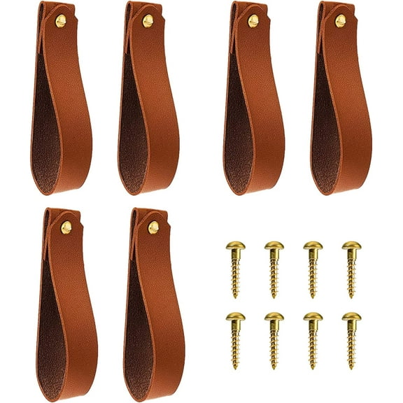 6 Pcs PU Leather Wall Hooks Wall Hanging Strap Leather Curtain Rod Holder Leather Straps Hanger Towel Leather Hook for Towel Bathroom Kitchen Bedroom