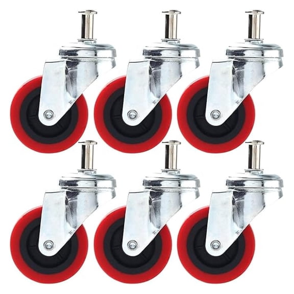 6 Pcs Pack Heavy-Duty 2.5" Swivel Caster Wheel Creeper Service Cart Stool Post Mount, M8 x 5/8" Metric Threaded Stem Casters Wheels Replacement