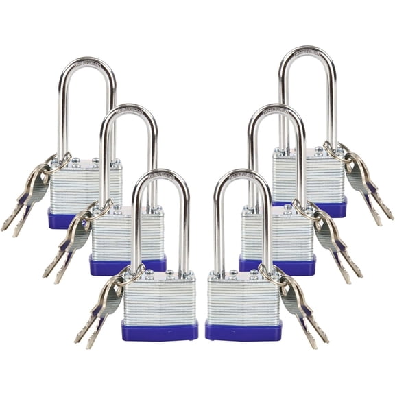 ® 6 Pcs Pack Keyed-Alike Padlock with Same Key 2Pcs Each Set, Extra Long Shackle, 1-9/16" 40MM Heavy-Duty Laminated Steel Body Rust-Proof, for Outdoor & Indoor Locker,Fence,Gate, Tool-Box, Chain