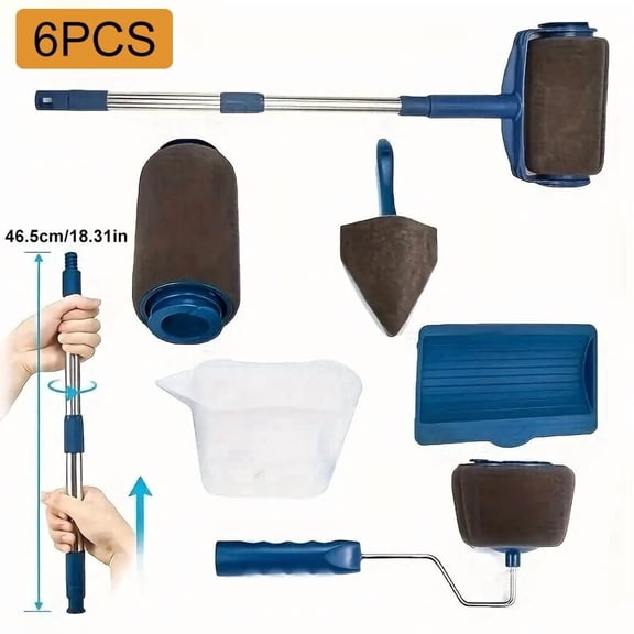 6 Pcs Paint Roller Kit,Applicator Kit Paint Roller Tray,Paint Roller Extension Pole,Paint Roller Edger,Corner Cutter Painter Home Painting Set