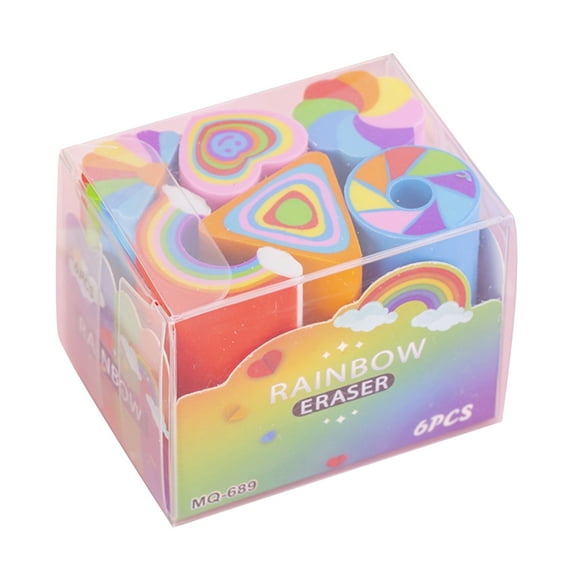 6 Pcs Painting Erasers Rainbow Erasers Love Heart Pencil Eraser Easy to CleanReward For Precise Correction