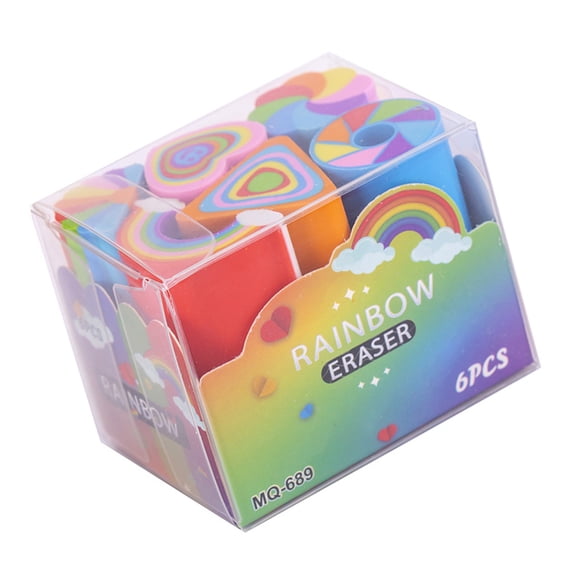 6 Pcs Painting Erasers Rainbow Erasers Love Heart Pencil Eraser Easy to CleanReward Gift For Precise Correction