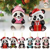 6 Pcs Panda Bear Hanging Pendants, Acrylic Flat Christmas Tree Ornaments, Cartoon Animal 2D Decoration, Festive Home Wall Decor, Car Auto Interior Charm Accessories, Holiday Gifts, 3.15 Inch