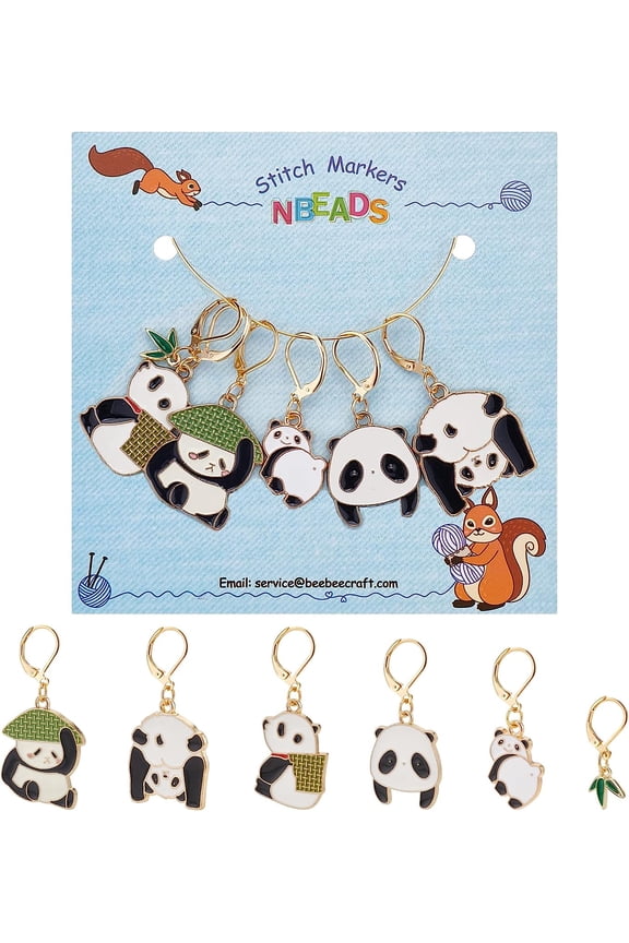 6 Pcs Panda Charm Stitch Markers 6 Styles Alloy Enamel Crochet Stitch Marker Charms with Removable Lobster Clasp Locking Mechanism for Knitting Weaving Sewing Accessories Handmade Jewelry DIY