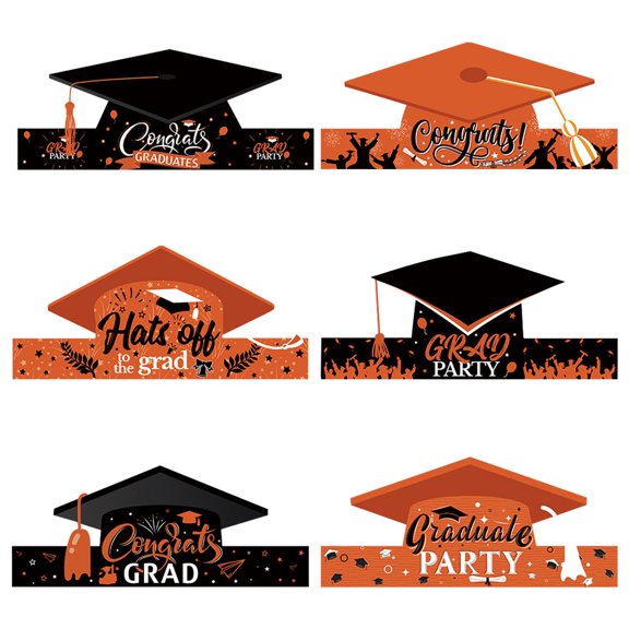 6 Pcs Paper Graduation Cap Headbands, Handmade Saffron Mini Mortarboard Hair Accessories, Party Favors, Academic Celebration Costume Props, Accessory