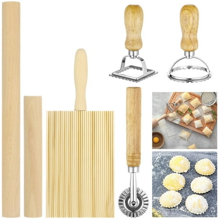 6 Pcs Pasta Making Tool Set, Includes Pasta Rollers, Ravioli Stamp Makers, Gnocchi Board & Rolling Cutter, Kitchen Supplies for Homemade Pasta Dumpling Wonton Tools