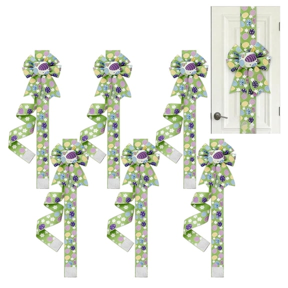 6 Pcs Pastel Easter Eggs Cabinet Bows, Easter Cabinet Ribbon Bows for Window & Kitchen Decorations, Spring Bunny Day Party Supplies, 39.4 Inch, Green