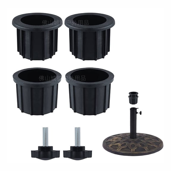 6 Pcs Patio Table Umbrella Hole Ring Base Replacement Parts Kit, 1.5" & 1.9" Plastic Pole Sleeves with M8 Tightening Knobs for Outdoor Garden Stand