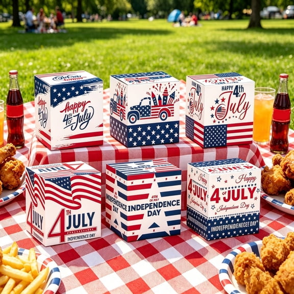 Qjidjing 6 Pcs Patriotic Paper Treat Box, Candy Box, for Party Favor, Gift Packing, Holiday Celebration Independence Day
