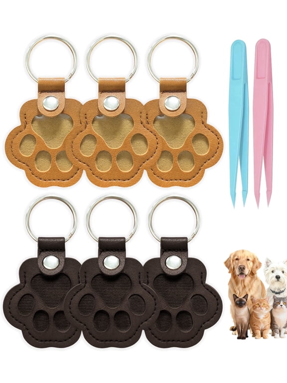 6 Pcs Paw Dog Hair Keychain - Premium Leather Pet Fur Keepsake, Waterproof Memory Charm for Dog/Cat Lovers, Bag & Key Accessory(3Brown+3Dark Brown)