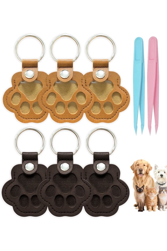 6 Pcs Paw Dog Hair Keychain - Premium Leather Pet Fur Keepsake, Waterproof Memory Charm for Dog/Cat Lovers, Bag & Key Accessory(3Brown+3Dark Brown)