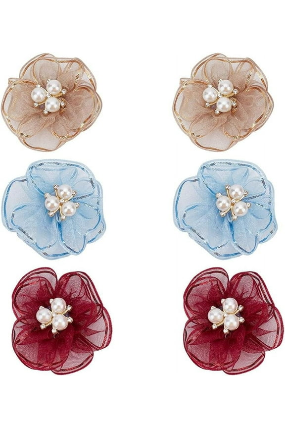 6 Pcs Pearl Flower Shoe Clips 3 Colors Rhinestone Shoe Charms Flower Shoe Clips Decorative Detachable Shoe Clips