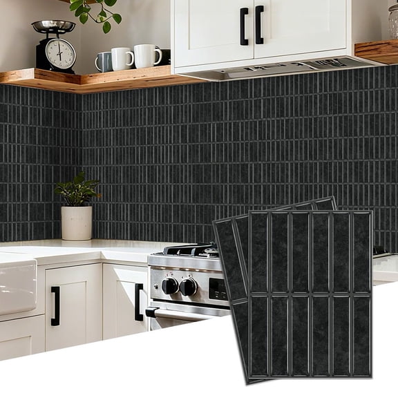6 Pcs Peel and Stick Black Gray Tiles Wall Stickers Geometric Stripe Pattern 6.7" x 9" Mosaic Marbling Brick Decals Self Adhesive Waterproof Kitchen Backsplash