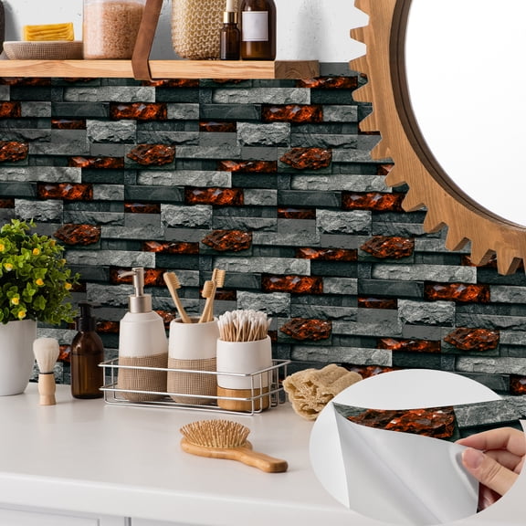 6 Pcs Peel and Stick Tile Stickers Mosaic Stone Pattern Wall Decals 11.81" x 5.91" Self Adhesive Vinyl Rectangular Tiles Backsplash