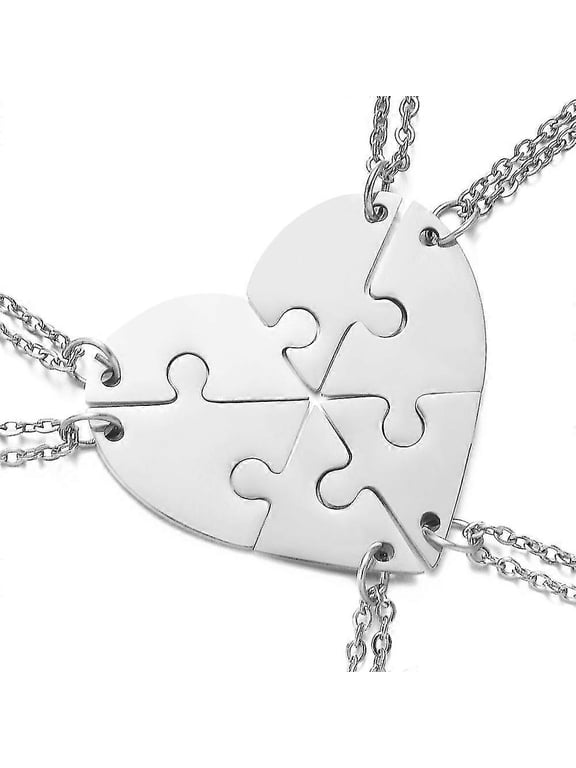6 Pcs Personalized Bff Friendship Necklace Stainless Steel Name, Best Friend Pendant Separable Puzzle Heart Engraved First Name For Best Friends Women