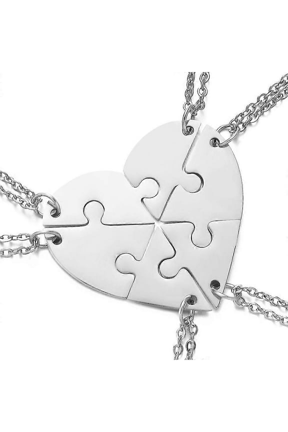 6 Pcs Personalized Bff Friendship Necklace Stainless Steel Name, Best Friend Pendant Separable Puzzle Heart Engraved First Name For Best Friends Women
