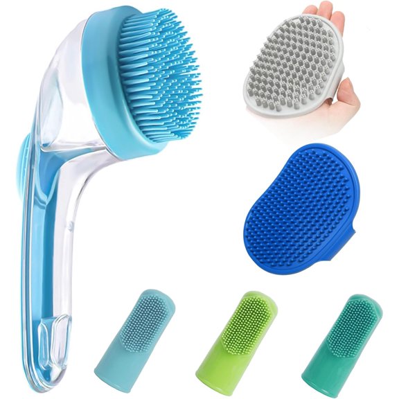 (6 Pcs) Pet Grooming Bath Massage Brush with Soap and Shampoo Dispenser Soft Silicone Bristle for Long Short Haired Dogs Cats Shower