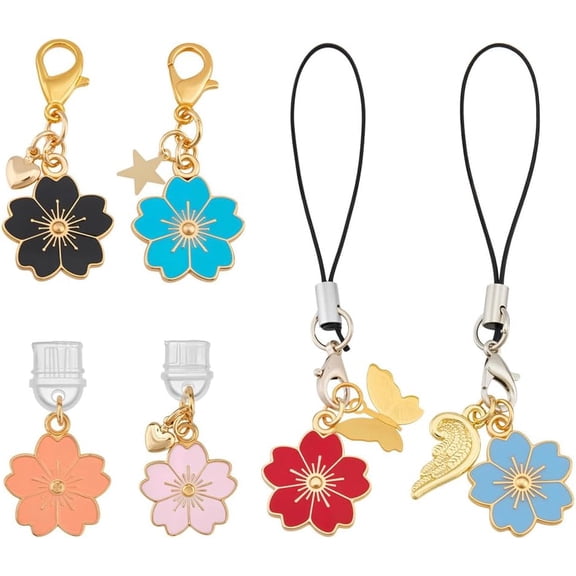6 Pcs Phone Charm Keychain Dust Plug Flower Charging Port Charm Enamel Phone Pendant Stylish Accessories for Cellular Telephones Alloy