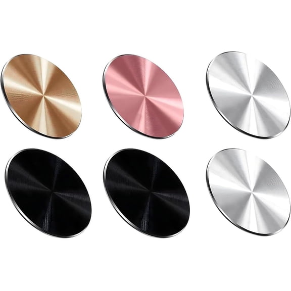 6 Pcs Phone Magnet Sticker - Ultra Thin Metal Plate For Magnetic Phone Holder, Self-Adhesive Universal Round Sticker For Car Mount - Black, Silver, Golden, Pink