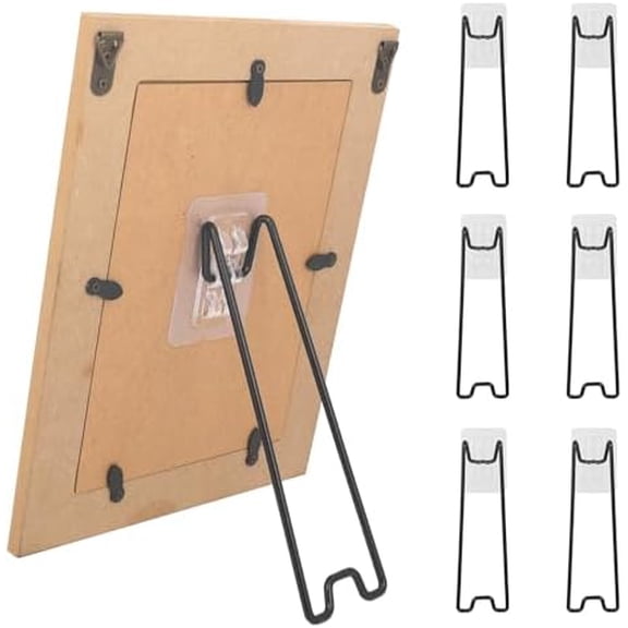 6 Pcs Picture Frame Stand, Table top easel, Stainless Steel Picture Holder Stand with Self-Adhesive for 8.6 to 14.1 inch Picture Frame Easel (Black, 7.08 x 2.17)$$Tools & Hardware Other