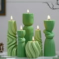thumbnail image 1 of 6 Pcs Pillar Candles Modern Aesthetic Ribbed Decorative Candle Set Cute Soy Wax Scented Ribbed Decor for Home(Green,3.39-9.06 Inch), 1 of 13