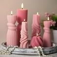 thumbnail image 1 of 6 Pcs Pillar Candles Modern Aesthetic Ribbed Decorative Candle Set Cute Soy Wax Scented Ribbed Decor for Home(Pink,2.36-6.89 Inch), 1 of 13
